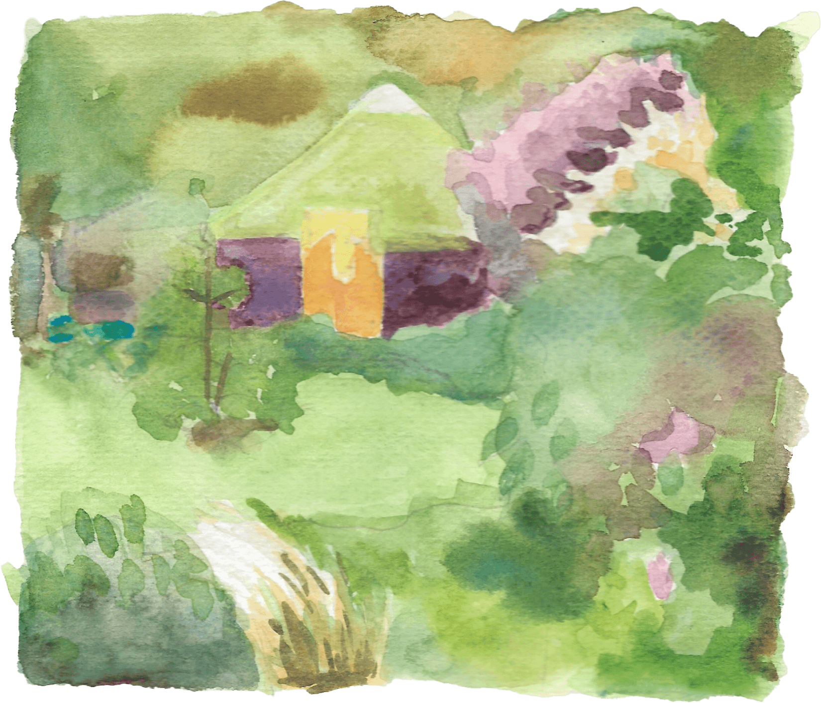 Farm house watercolour by Nathalie Green.