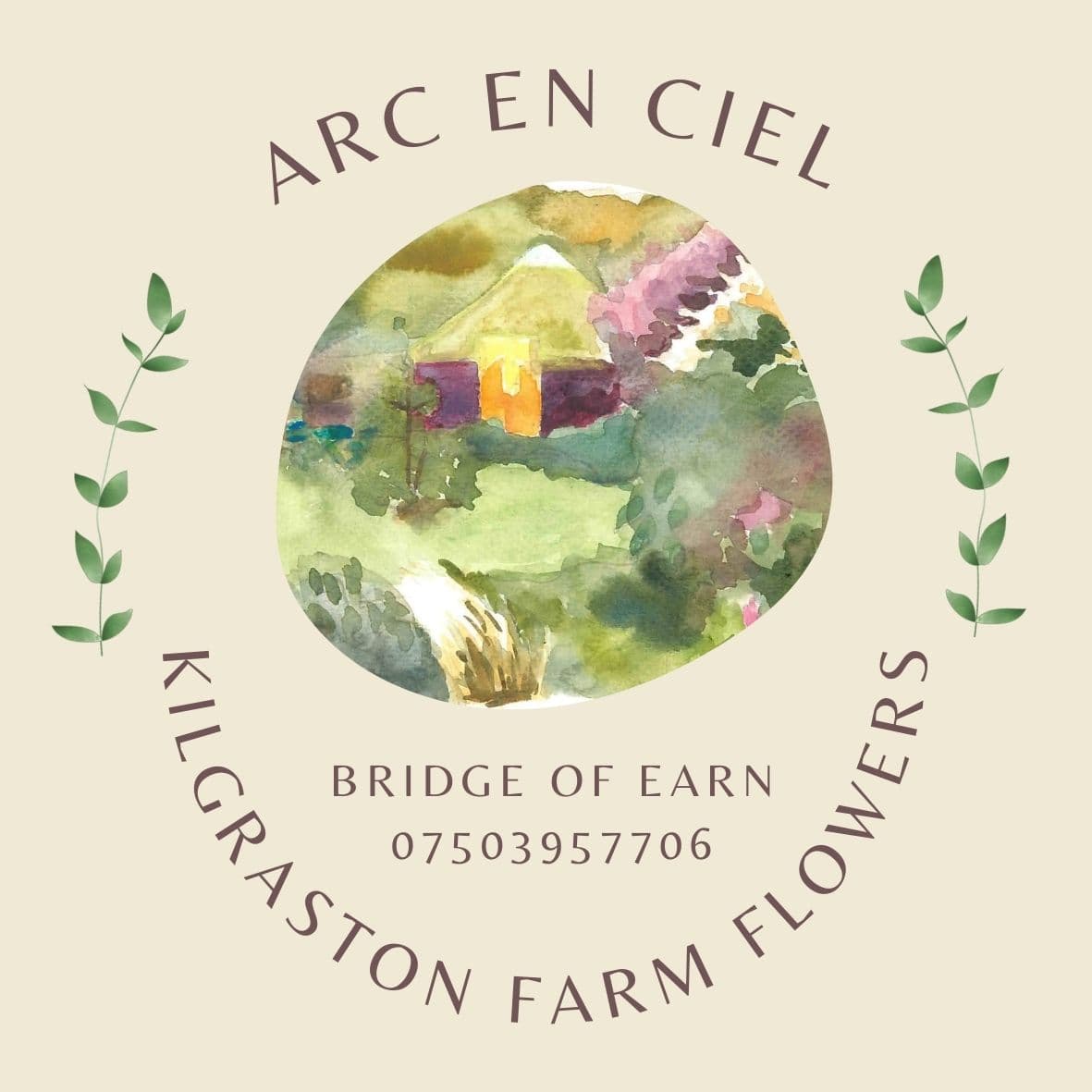 Logo representing Kilgraston Farm Flowers, also known as 'Arc en Ciel'.